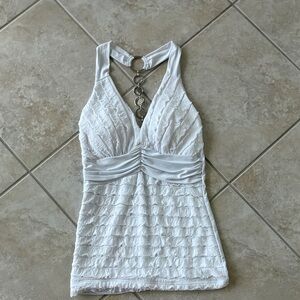 Elegant White Halter Top with Chain Accent